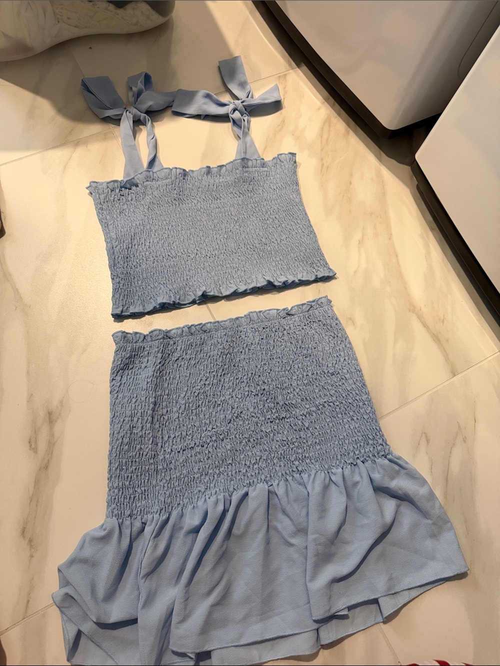 Boohoo Light Blue Top and Skirt